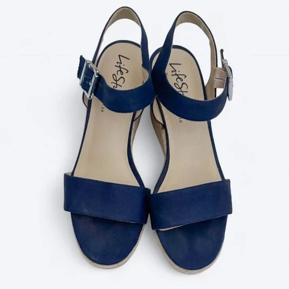 LifeStride Womens Tango 2 Navy Espadrille Ankle Strap Wedge Sandals Size 10M - Picture 2 of 11